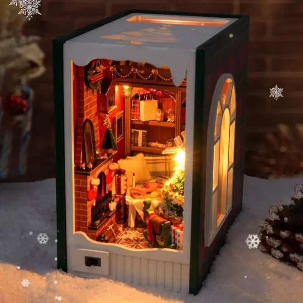 Miniature Dollhouse Kits Christmas Book Nook 3D Wooden House Model - Image 2