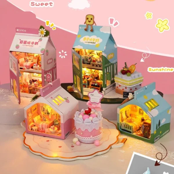 Miniature Dollhouse Kits - DIY Pink Girly Heart Milk Carton House for Girls - Image 2